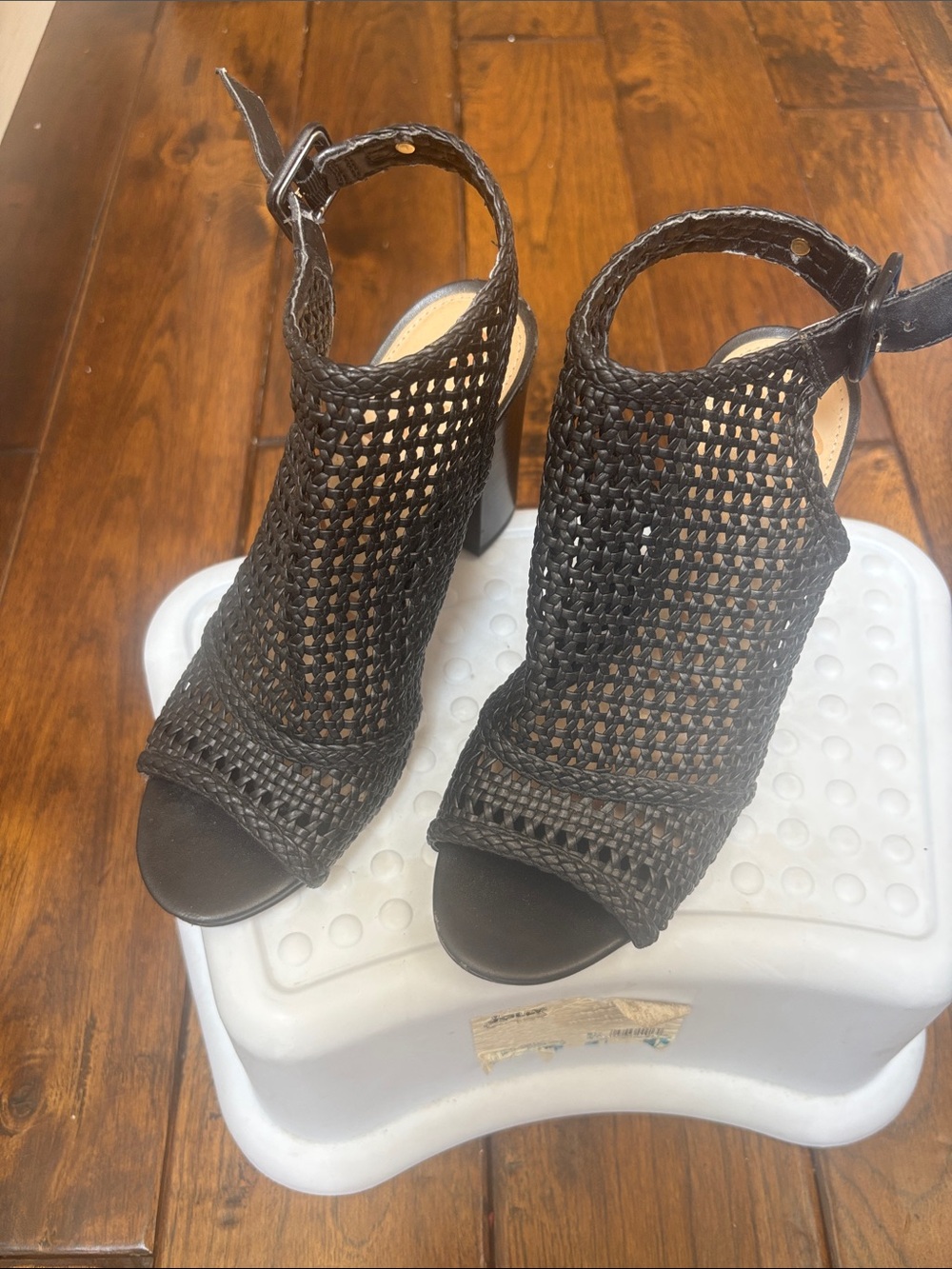 Sam Edelman Black Woven Peep-Toe Block Heel Sandals